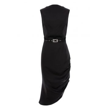 Rochie midi cu falduri asimetrice din vascoza - Negru