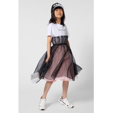 Rochie midi cu tul - Maro inchis/Alb optic