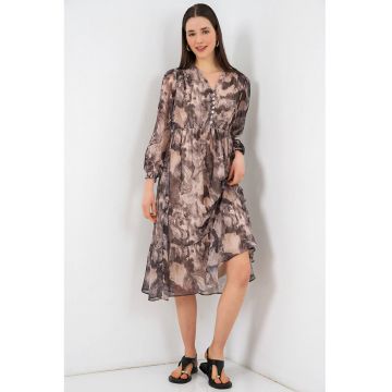 Rochie midi  decolteu in V - bej - poliester