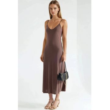 Rochie midi  decolteu in V - maro - modal/elastan
