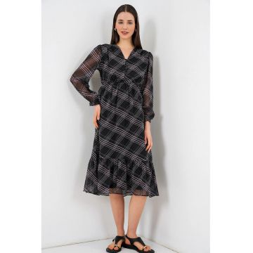 Rochie midi  decolteu in V - neagra - 100% poliester