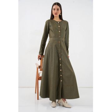 Rochie Midi -  Denim - cu cordon - kaki