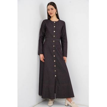 Rochie midi -  denim - curea in talie - maro