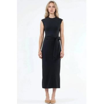 Rochie Midi  detaliu elegant - negru - modal/bumbac/elastan