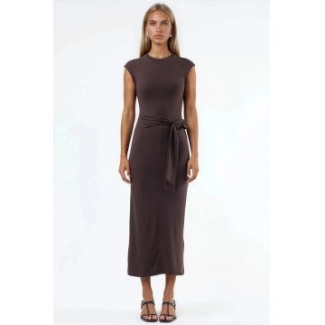 Rochie Midi  detaliu tip snur - maro - amestec modal/bumbac/elastan
