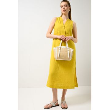 Rochie midi din in - Galben inchis