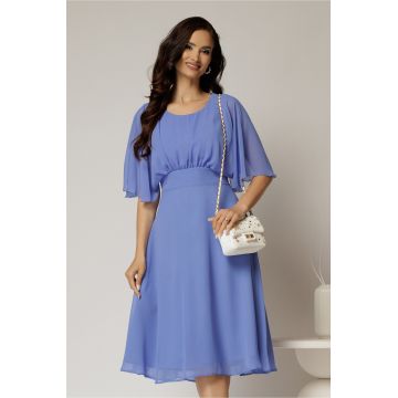 Rochie midi din voal bleu cu maneci scurte lejere