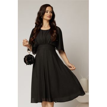 Rochie midi din voal negru cu maneci scurte lejere