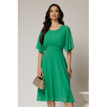 Rochie midi din voal verde cu maneci scurte lejere