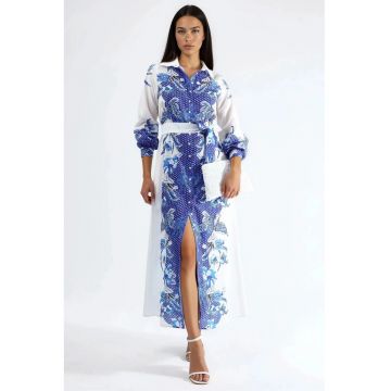 Rochie Midi -  Floral - Multicolor - cu cordon - poliester/lycra