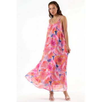 Rochie Midi  Floral - Roz - poliester