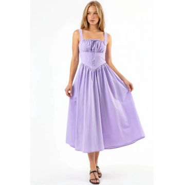 Rochie Midi  guler patrat - cu nasturi - bumbac/poliester - Lila