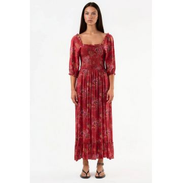 Rochie Midi  Guler Patrat - Rosu - Viscosa