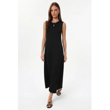Rochie midi - Happiness Istanbul - A-line - cu buzunar - negru - bumbac/elastan