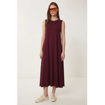 Rochie midi - Happiness Istanbul - A-Line - cu buzunar - rosu inchis - bumbac