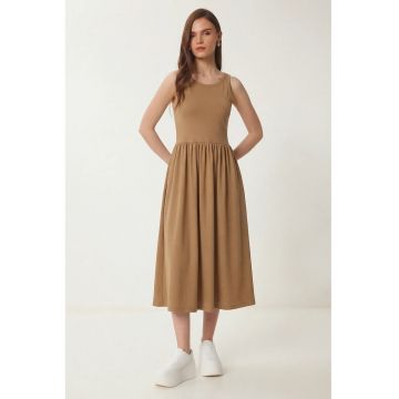 Rochie midi - Happiness Istanbul - bumbac - maro