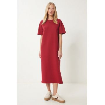 Rochie midi - Happiness Istanbul - bumbac - Rosu inchis