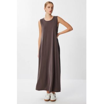 Rochie midi Happiness Istanbul - casual - cu buzunare - maro - bumbac/elastan