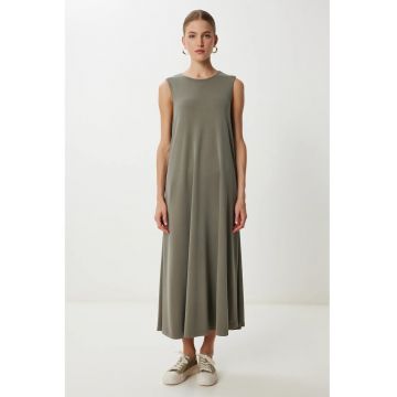 Rochie midi - Happiness Istanbul - casual - kaki - bumbac/elastan - cu buzunare