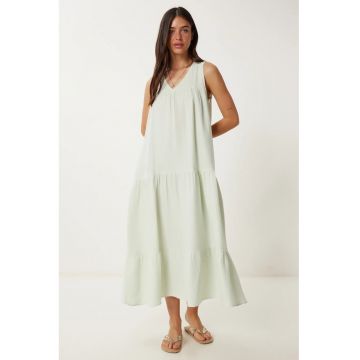 Rochie midi Happiness Istanbul - cu volane - verde menta - bumbac