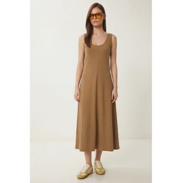 Rochie Midi - Happiness Istanbul - guler in U - bumbac - maro