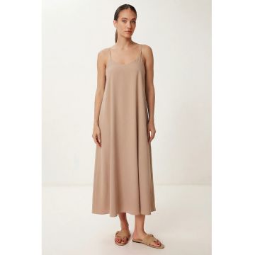 Rochie Midi Happiness Istanbul - Lejer - Bej - Poliester/Bumbac
