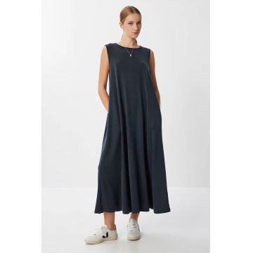 Rochie midi Happiness Istanbul - lejera - gri - cu buzunare - bumbac
