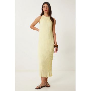 Rochie midi - Happiness Istanbul - texturata - galben - bumbac/elastan
