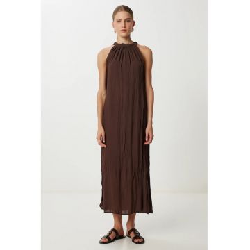 Rochie midi - Happiness Istanbul - texturata - maro mocha - bumbac/elastan