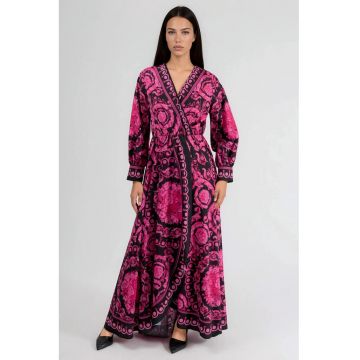 Rochie midi -  model floral - roz - poliester/lycra