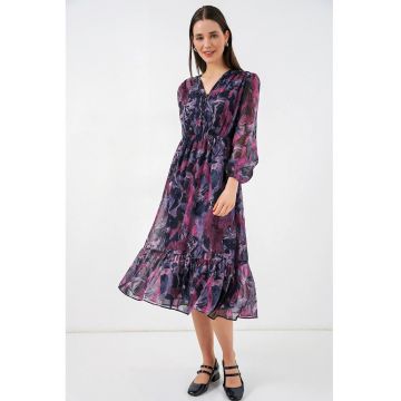 Rochie midi  mov - poliester - decolteu in V