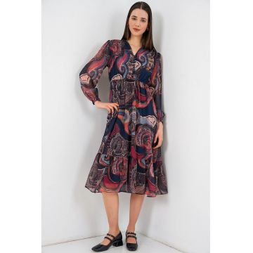 Rochie midi  multicolor - poliester - decolteu in V
