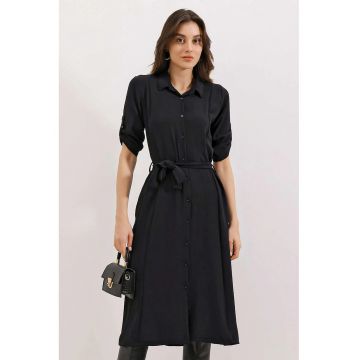 Rochie midi -  neagra - poliester/lycra