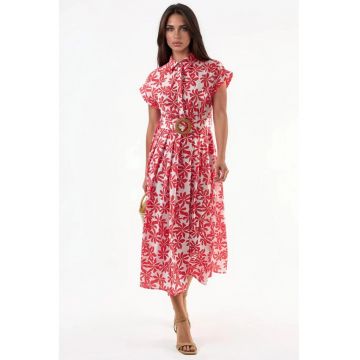 Rochie midi  rosu/alb - poliester/lycra