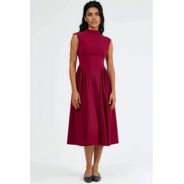 Rochie Midi  Texturata cu Panouri - Rosie - Poliester si Elastan