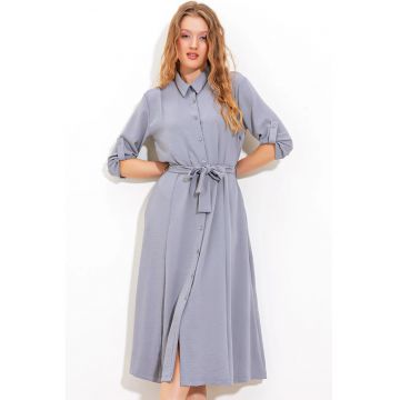 Rochie midi -  texturata - gri - poliester/lycra -