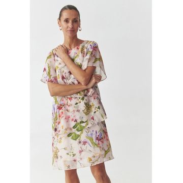 Rochie mini cu model floral - Alb fildes/Verde masliniu