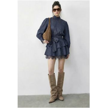 Rochie mini dama  cu dungi - detalii din dantela - poliester/bumbac - albastru