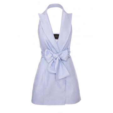 Rochie mini de in cu cordon in talie - Albastru