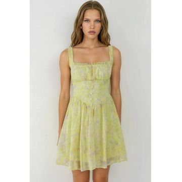 Rochie Mini  model Floral - Verde - Guler Patrat - Poliester