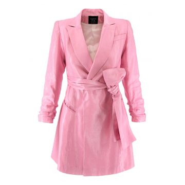 Rochie-sacou de in cu prindere cu cordon - Roz pastel