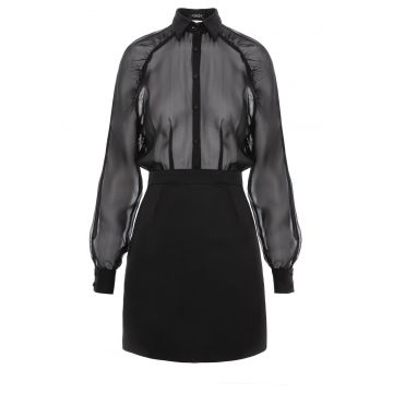 Rochie scurta cu maneci raglan din matase - Negru