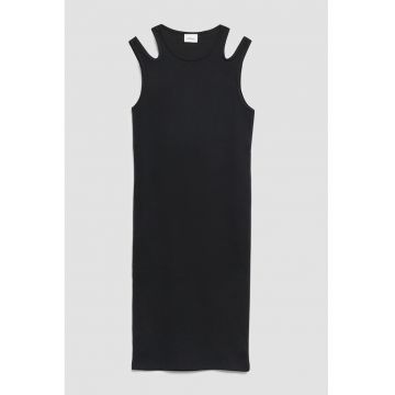 Rochie striata cu decolteu rotund - Negru