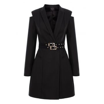 Rochie tip blazer cu decupaje la umeri si curea dubla - Negru