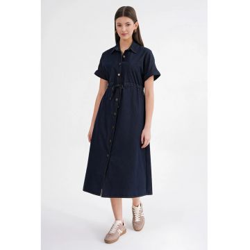 Rochie tip Camasa - Denim -  Maneca scurta - bleumarin -