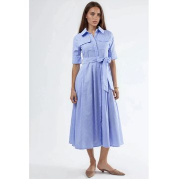 Rochie tip camasa -  dungi - albastru - bumbac si poliester