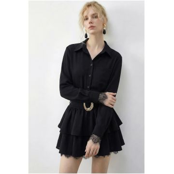 Rochie tip camasa  eleganta - cu dantela - neagra - poliester