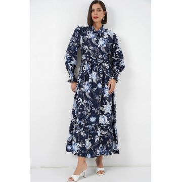 Rochie tip camasa -  imprimeu Paisley - albastru marin - viscoza