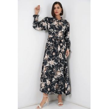 Rochie tip camasa -  maneci lungi - multicolor - viscoza/nylon