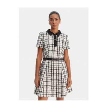 Rochie tricotata -  carouri - ecru - poliester reciclat